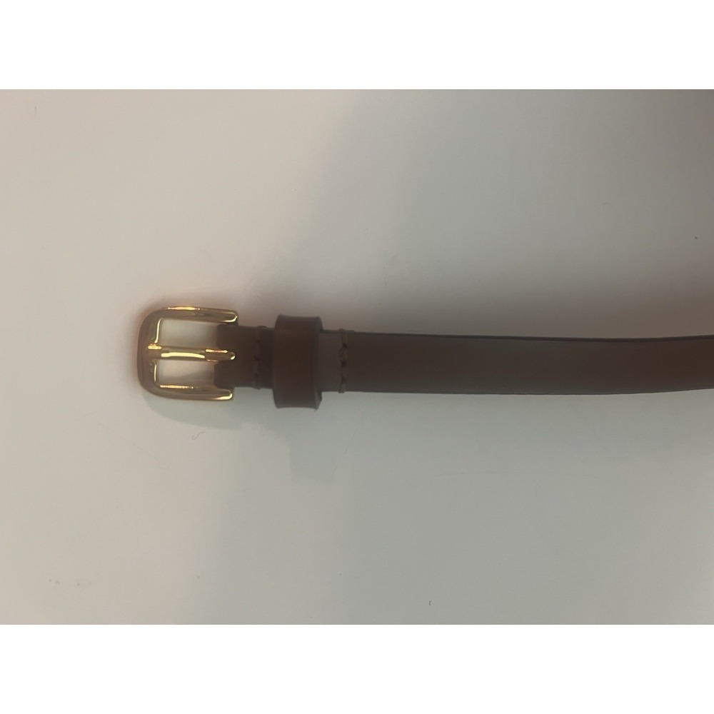 Brown Leather Skinny Gold Buckle Women's Belt Size Small